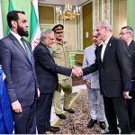 President of Iran Dr. Masoud Pezeshkian and Prime Minister Muhammad Shehbaz Sharif introducing their respective delegation at reception in Sa'dabad Palace