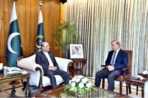 Prime Minister Muhammad Shehbaz Sharif calls on President Asif Ali Zardari at Aiwan-e-Sadr