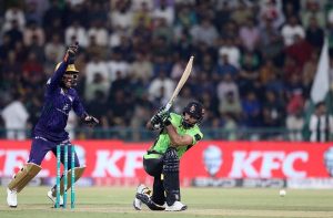Lahore Qalanders player Fakhar Zaman playing shot during the Pakistan Super League PSL-X T20 cricket Final match between Lahore Qalanders and Quetta Gladiators at the Gaddafi Cricket Stadium.