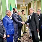 President of Iran Dr. Masoud Pezeshkian and Prime Minister Muhammad Shehbaz Sharif introducing their respective delegation at reception in Sa'dabad Palace