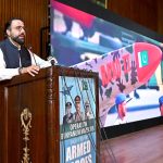 Federal Minister for Overseas Pakistanis and Human Resource Development, Chaudhry Salik Hussain addressing a seminar at National Library on Operation Bunyanum Marsoos salute to the Armed Forces of Pakistan for their successful operation against the Indian aggression