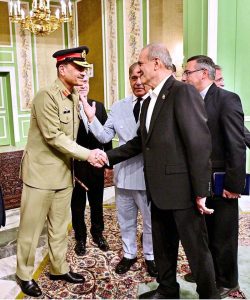 President of Iran Dr. Masoud Pezeshkian and Prime Minister Muhammad Shehbaz Sharif introducing their respective delegation at reception in Sa'dabad Palace