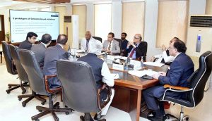 Finance Minister Senator Muhammad Aurangzeb chairing a high-level meeting to review progress on outcome-based financing initiatives under the Ministry of Finance’s Social Impact Finance Task Force