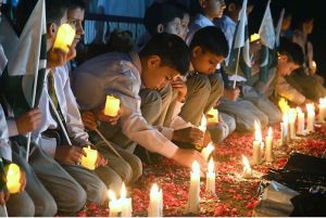 The students of Pakistan Sweet Homes participating in a candle light vigil at D-Chowk to pay tribute to the martyred children during the unprovoked Indian attack on civilians in Pakistan