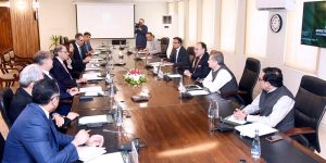 Federal Minister for Finance and Revenue Senator Muhammad Aurangzeb in a meeting with Mrs. Henny de Vries, Ambassador of the Kingdom of the Netherlands in Pakistan, who called on the Minister at the Finance Division