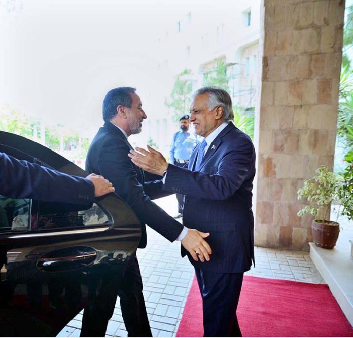 Foreign Minister of Iran Seyed Abbas Araghchi arrives at MoFA. He was warmly welcomed by the Deputy Prime Minister and Foreign Minister Senator Mohammad Ishaq Dar