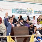 Federal Minister for Railways, Muhammad Hanif Abbasi inaugurating the FJWU Internal Sports Competition 2025