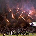 A view of fire work after Lahore Qalanders won the Pakistan Super League PSL-X T20 cricket Final match between Lahore Qalanders and Quetta Gladiators at the Gaddafi Cricket Stadium.