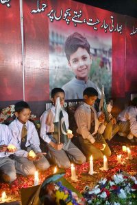 The students of Pakistan Sweet Homes participating in a candle light vigil at D-Chowk to pay tribute to the martyred children during the unprovoked Indian attack on civilians in Pakistan