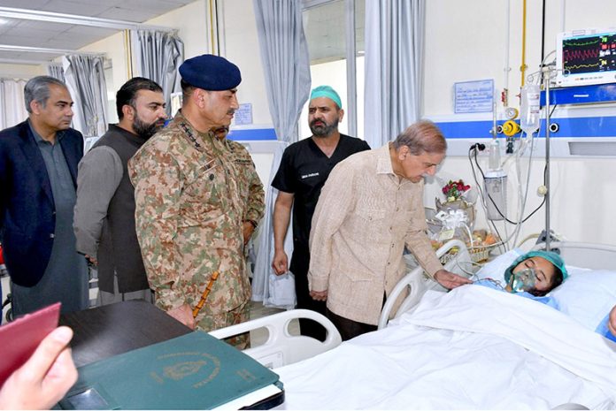 Prime Minister Muhammad Shehbaz Sharif visits Quetta to meet the injured children and other victims of terrorist suicide attack on a school bus in Khuzdar