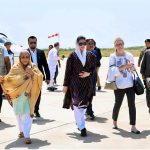 First Lady of Pakistan, Bibi Aseefa Bhutto Zardari along with Sindh Health Minister Dr Azra Pechuho receiving Anna Bjerde, Managing Director of the World Bank and her delegation at Nawabshah Airport