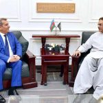H.E. Mr. Khazar Farhadov, Ambassador of Azerbaijan called on Federal Minister for Defence Production, Muhammad Raza Hayat Harraj at his office in Rawalpindi