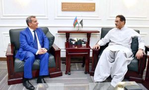 H.E. Mr. Khazar Farhadov, Ambassador of Azerbaijan called on Federal Minister for Defence Production, Muhammad Raza Hayat Harraj at his office in Rawalpindi