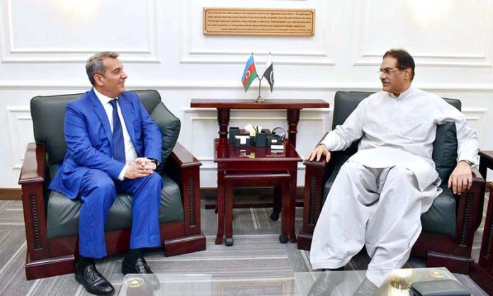 H.E. Mr. Khazar Farhadov, Ambassador of Azerbaijan called on Federal Minister for Defence Production, Muhammad Raza Hayat Harraj at his office in Rawalpindi