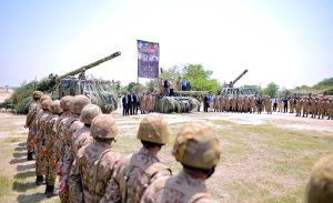 Prime Minister Muhammad Shehbaz Sharif addresses the officers and soldiers who took part in Operation Bunyan-um- Marsous