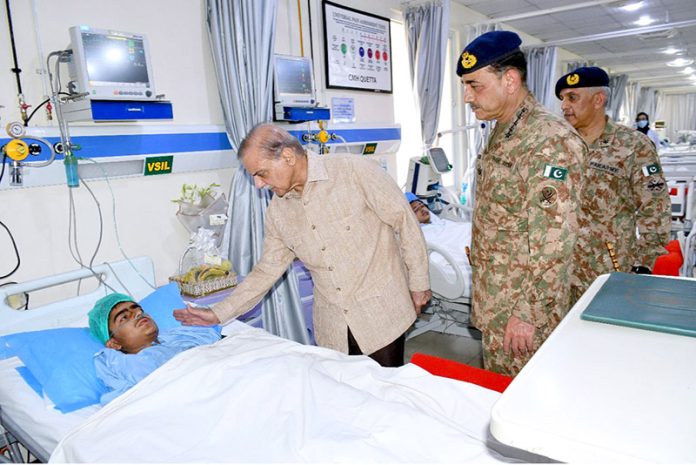 Prime Minister Muhammad Shehbaz Sharif visits Quetta to meet the injured children and other victims of terrorist suicide attack on a school bus in Khuzdar