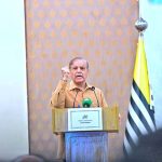 Prime Minister Muhammad Shehbaz Sharif addressing the cheque distributing ceremony amongst the families of martyred during Ma'arka-e-Haq