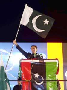 Chairman Pakistan Peoples Party Bilawal Bhutto Zardari addressing a public meeting at Gama Stadium on the occasion of International Labor Day