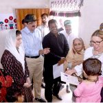 First Lady Aseefa Bhutto Zardari, Sindh Chief Minister Syed Murad Ali Shah, and World Bank Managing Director Ms. Anna Bjerde visit Nazar Mohammad Leghari village and interact with residents living in homes built under the Sindh Peoples Housing project for flood-affected families