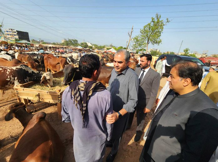 Federal Minister for Interior Mohsin Naqvi visiting Cattle Market in federal capital