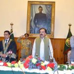 Chief Justice Balochistan High Court, Muhammad Ejaz Swati along with Governor Jaffar Khan Mandokhail and Chief Minister, Mir Sarfraz Bugti stands in honor of National Anthem during the oath taking ceremony of Chief justice of Balochistan High Court