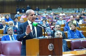 Prime Minister Muhammad Shehbaz Sharif addresses the National Assembly session