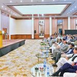 Prime Minister Muhammad Shehbaz Sharif addressing the cheque distributing ceremony amongst the families of martyred during Ma'arka-e-Haq