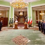 President of Iran Dr. Masoud Pezeshkian and Prime Minister of Pakistan Muhammad Shehbaz Sharif giving joint press statement, after delegation level talks, at Sa'dabad Palace