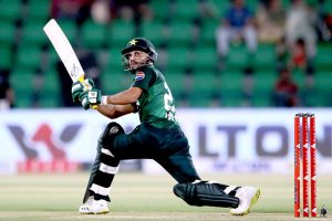 Bangladesh players celebrate the wicket of Fakhar Zaman by Shoriful Islam during the first T20 International cricket match between Pakistan and Bangladesh of the three match series at the Gaddafi Cricket Stadium