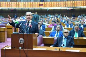 Prime Minister Muhammad Shehbaz Sharif addresses the National Assembly session