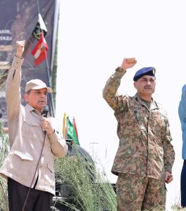 Prime Minister Muhammad Shehbaz Sharif addresses the officers and soldiers who took part in Operation Bunyan-um- Marsous