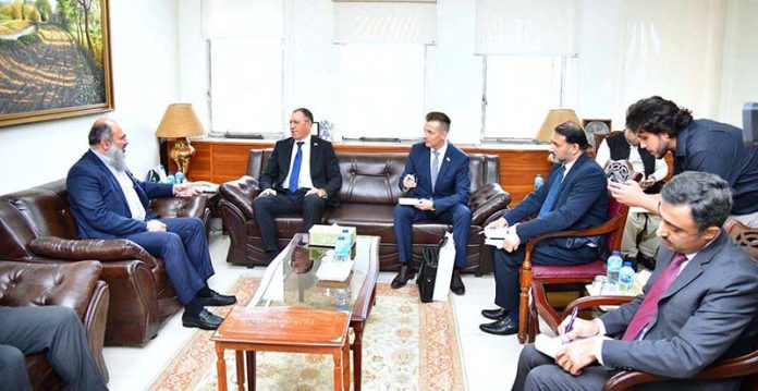 Federal Minister for Commerce, Jam Kamal Khan in a meeting with the Ambassador of Belarus, A. Metelitsa, to discuss strengthening industrial and textile cooperation between Pakistan and Belarus