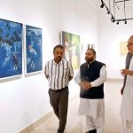 Federal Minister for National Heritage and Culture Division Aurangzeb Khan Khichi visiting a gallery at Arts Council of Pakistan