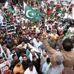 Workers of Pakistan People’s Party protest against Indian attack at Jinnah Bagh Chowk