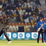 Peshawar Zalmi bowler Alzarri Joseph taking catch to dismiss Multan Sultans batter Shai Hope during the PSL-X T20 cricket match between Multan Sultans and Peshawar Zalmi at the Multan Cricket Stadium