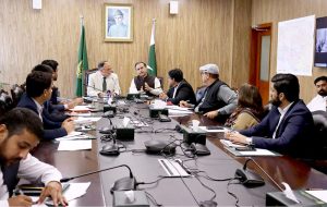 Planning Minister Ahsan Iqbal chairs a meeting to review progress of Karachi Coastal Comprehensive Development Zone. Federal Minister for Maritime Affairs, Muhammad Junaid Anwar Chaudhry is also present
