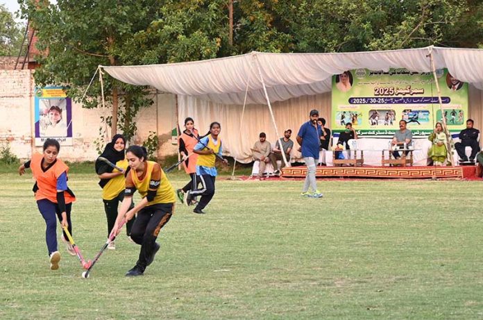 Players are giving hockey trials in the Summer Games 2025 organized by the District Sports Department on the instructions of the Chief Minister of Punjab