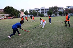 Players are giving hockey trials in the Summer Games 2025 organized by the District Sports Department on the instructions of the Chief Minister of Punjab