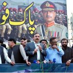 Federal Minister for Parliamentary Affairs Dr. Tariq Fazal Chaudhary addressing to “Defah-e-Pakistan Rally” after Indian airstrikes at Abpara chowk in the Federal Capital