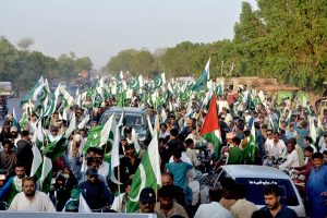 Large number of People’s Party workers participate in a rally at Tando Jam road on Thanksgiving Day, expressing solidarity with the Pakistan Armed Forces following the successful military operation ‘Bunyan-um- Marsous’ against Indian aggressions
