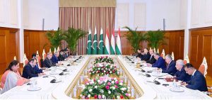 Prime Minister Muhammad Shehbaz Sharif addresses delegation level talks between Pakistan and Tajikistan
