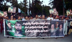 People participating in a rally in the support of Armed Forces and condemned Indian aggression