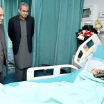 President Asif Ali Zardari inquiring after the health of the civilians and military personnel who were injured during the unprovoked Indian attacks on Pakistan, at Combined Military Hospital
