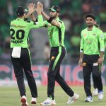 Lahore Qalanders players celebrate the wicket of Karachi Kings James Vince during the Pakistan Super League PSL-X T20 cricket match against Karachi Kings at the Gaddafi Cricket Stadium