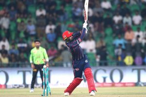 Lahore Qalanders players celebrate the wicket of Karachi Kings James Vince during the Pakistan Super League PSL-X T20 cricket match against Karachi Kings at the Gaddafi Cricket Stadium