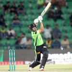 Lahore Qalanders batter Muhammad Naeem plays a shot during the Pakistan Super League PSL-X T20 cricket match against Islamabad United at the Gaddafi Cricket Stadium