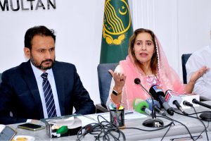 Focal person of CM Punjab on Polio, Uzma Kardar talking to media persons at DC office