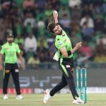Lahore Qalanders bowler Shaheen Shah Afridi in action during the Pakistan Super League PSL-X T20 cricket match against Karachi Kings at the Gaddafi Cricket Stadium