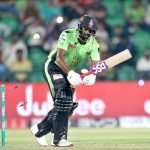 Lahore Qalanders batter Bhanuka Rajapaksa bowled out by Salman Irshad during the Pakistan Super League PSL-X T20 cricket match between Lahore Qalanders and Islamabad United at the Gaddafi Cricket Stadium