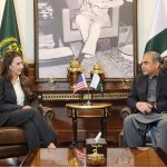 Federal Minister for Interior Mohsin Naqvi in a meeting with Acting US Ambassador Natalie Baker